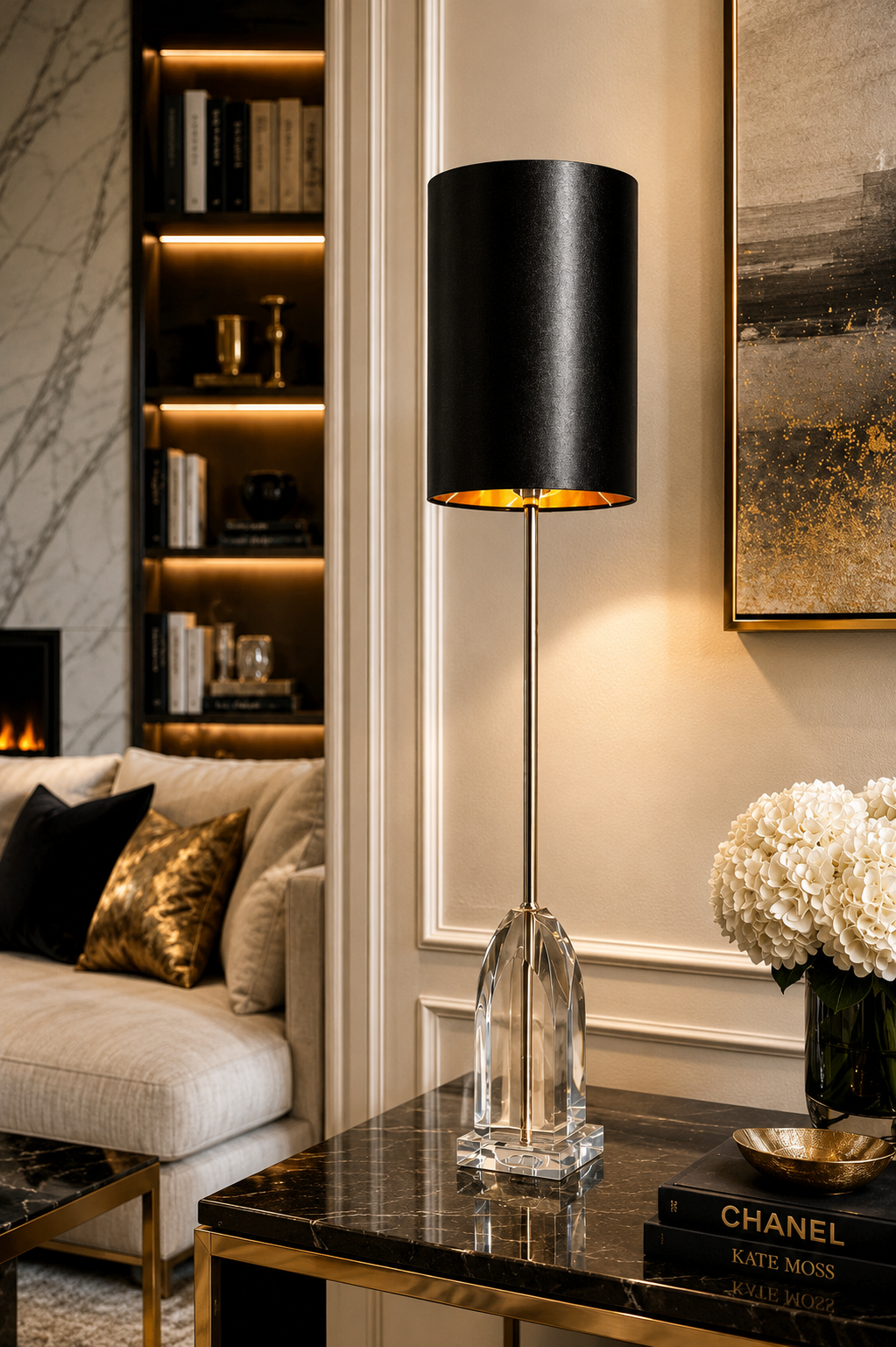 Laura Ashley Fionan Crystal Table Lamp Black Gold Luxury Light
