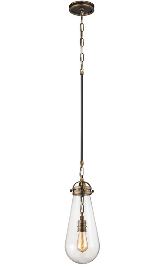 ELK Lighting Antique Bronze Ceiling Pendant Light Fixture with Clear Glass Shade (7x18")