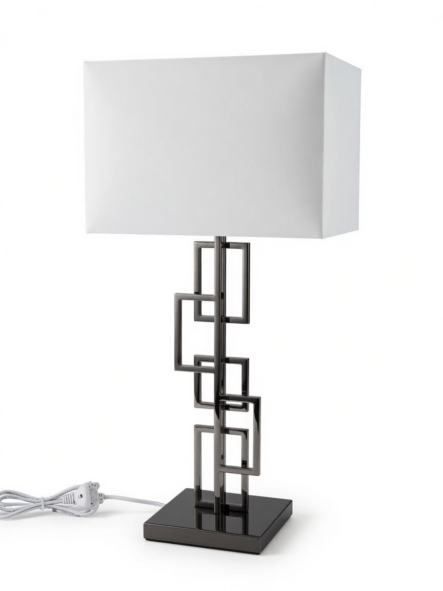 Laura Ashley Geometric Chrome Table Lamp | Luxury Modern Bedside & Living Room Lamp