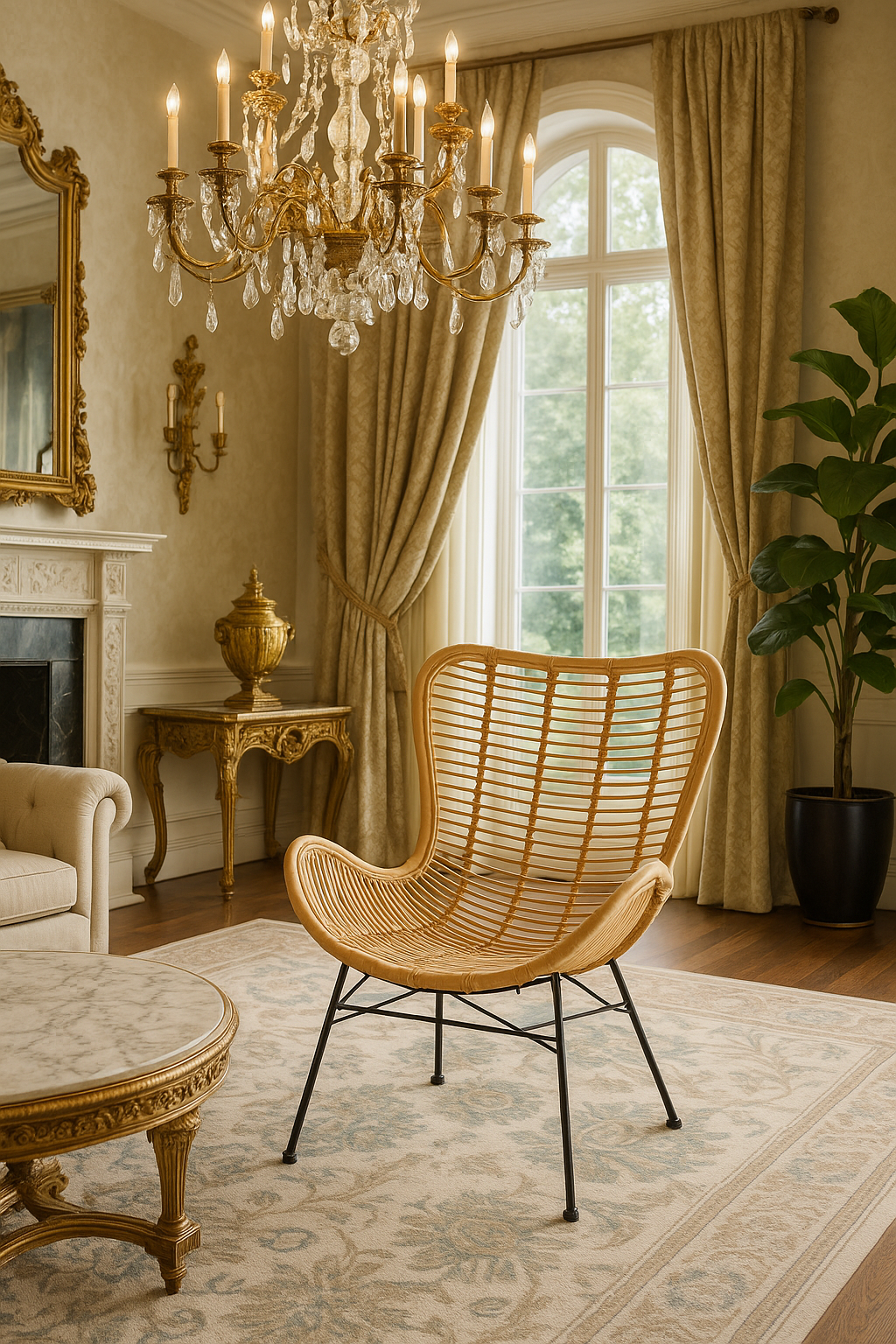 Colorado Modern Wicker Fair Natural Brown Rattan & Black Metal Accent Chair 