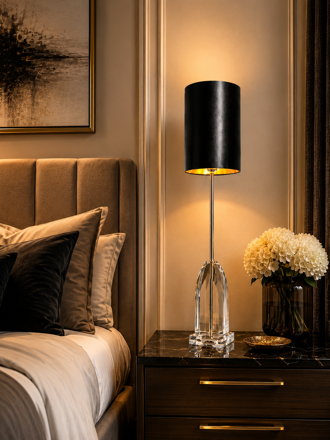 Laura Ashley Fionan Crystal Table Lamp Black Gold Luxury Light