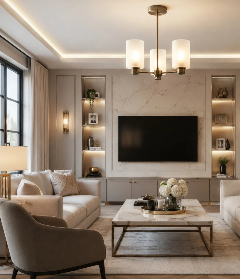Kingsholm 3-Light Antique Brass Semi-Flush Ceiling Light | Dimmable Ceiling Light | Frosted Glass Shades | ES27 | Luxury Lighting
