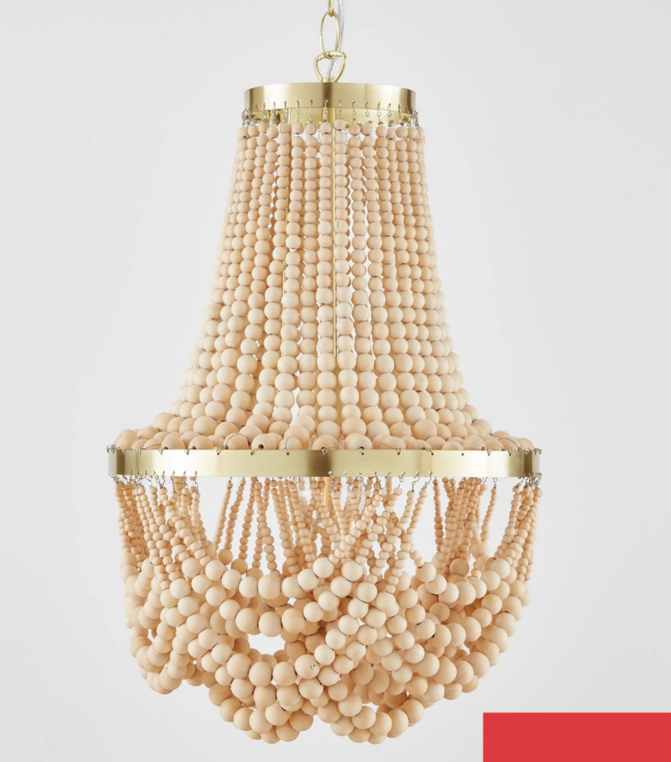 Large Miller Wooden Bead Chandelier Light – Rustic Wooden Ceiling Pendant with Gold Frame | E27 Hanging Light