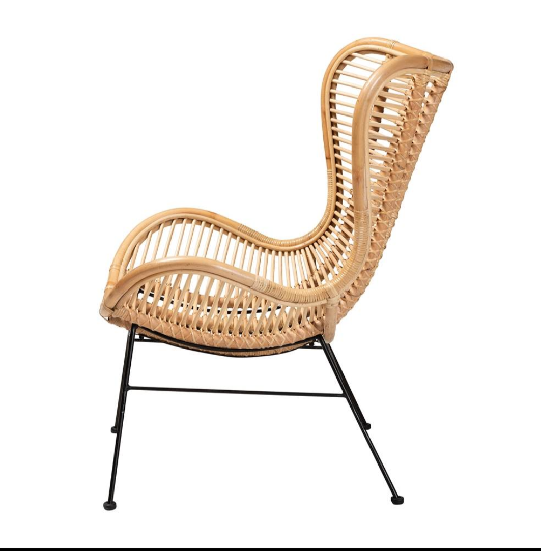 Colorado Modern Wicker Fair Natural Brown Rattan & Black Metal Accent Chair 