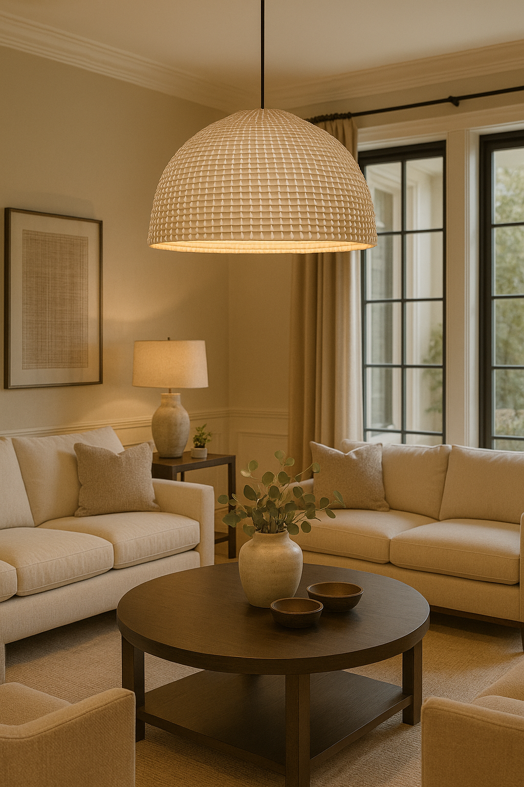 Beliani Pepakan Wicker Pendant Lamp  Boho Dome Ceiling Light | Natural Seagrass