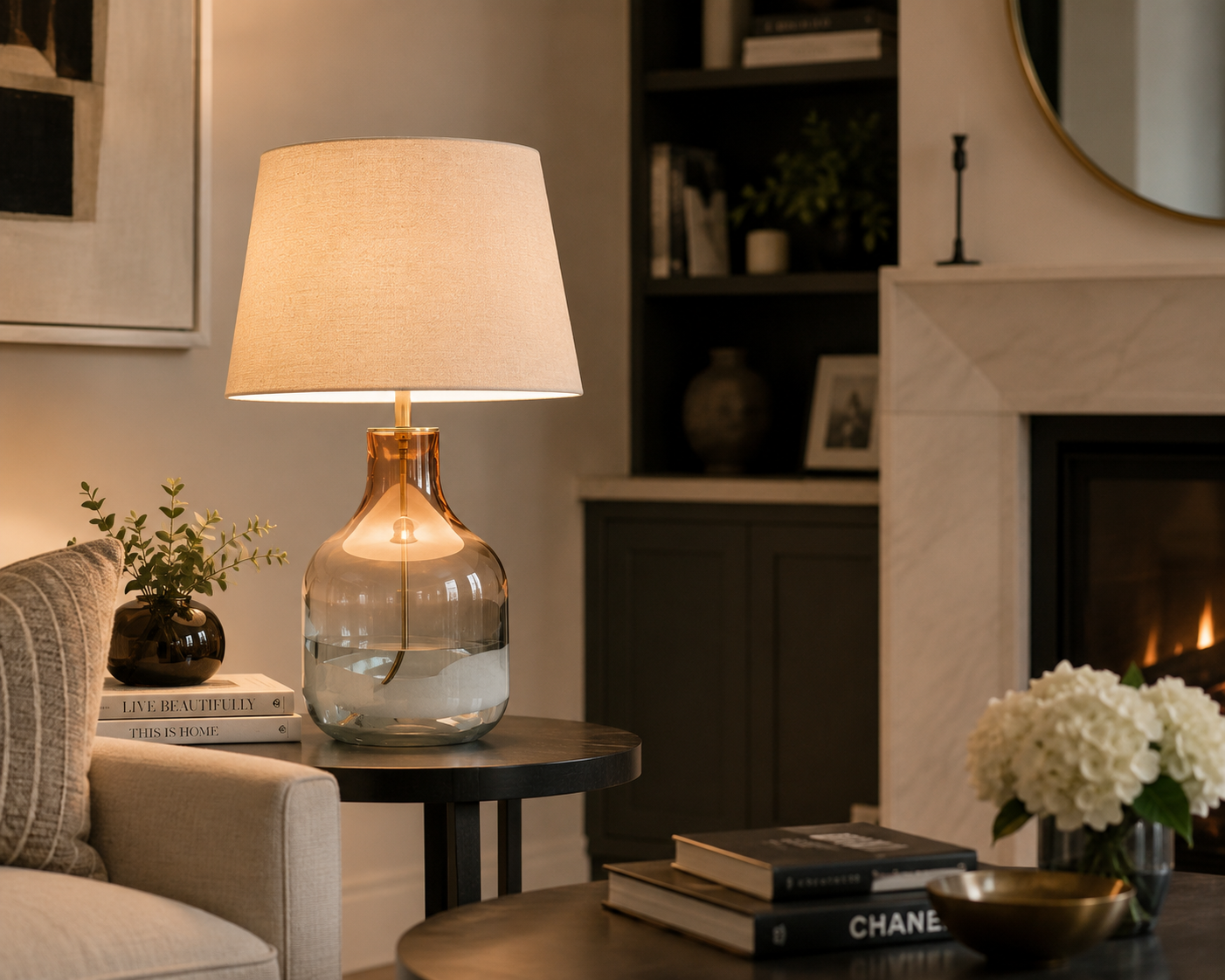Natural Glass Table Lamp with Linen Shade Michelle Keegan Tullio