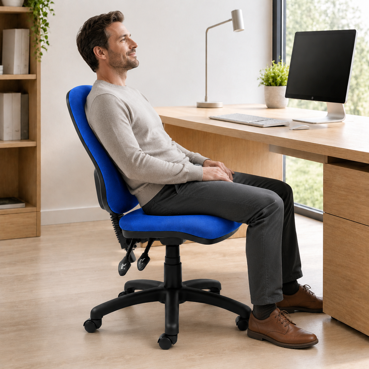 Blue Operator Office Chair – 2-Lever PCB Adjustable High Back