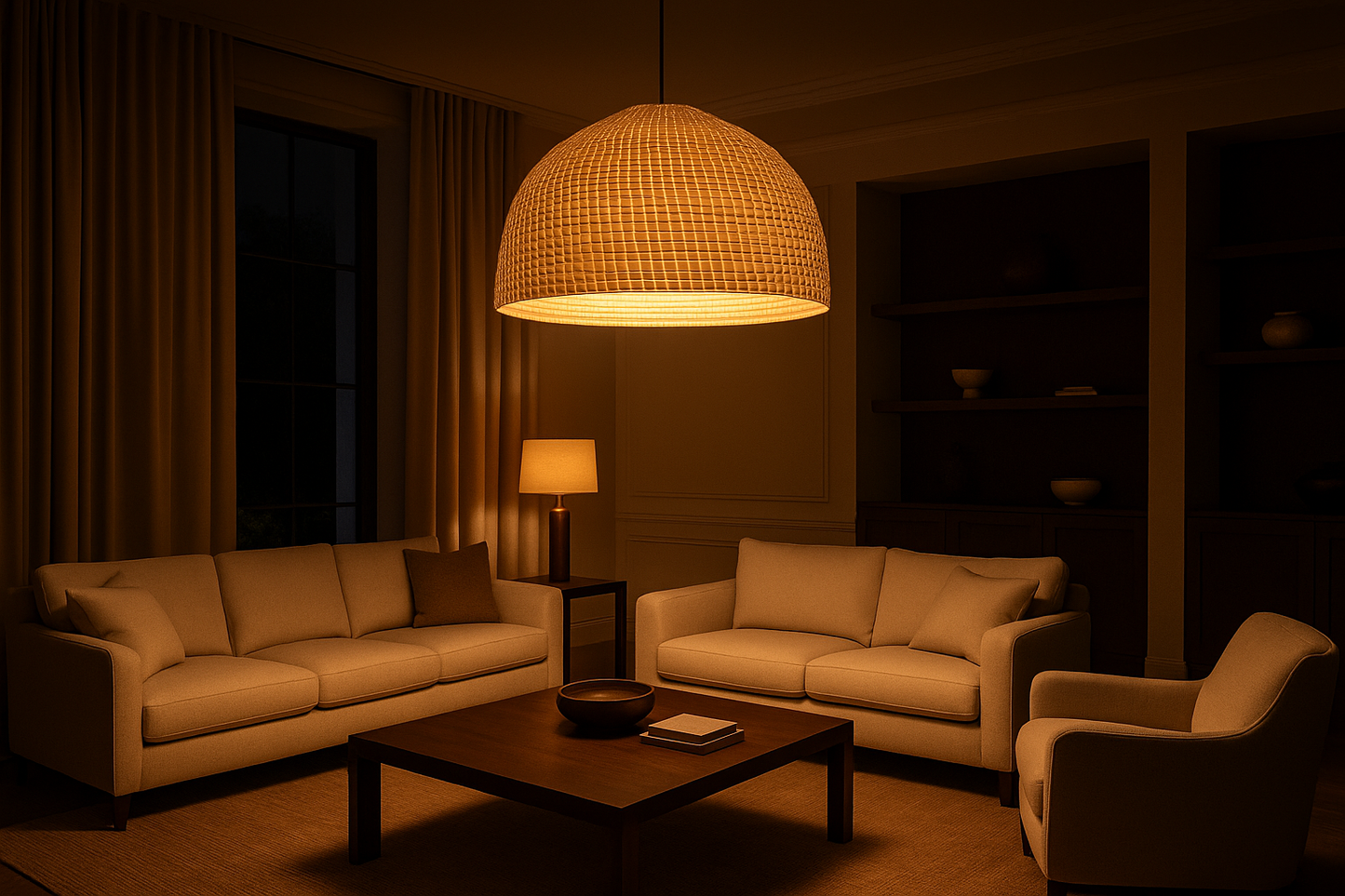 Beliani Pepakan Wicker Pendant Lamp  Boho Dome Ceiling Light | Natural Seagrass