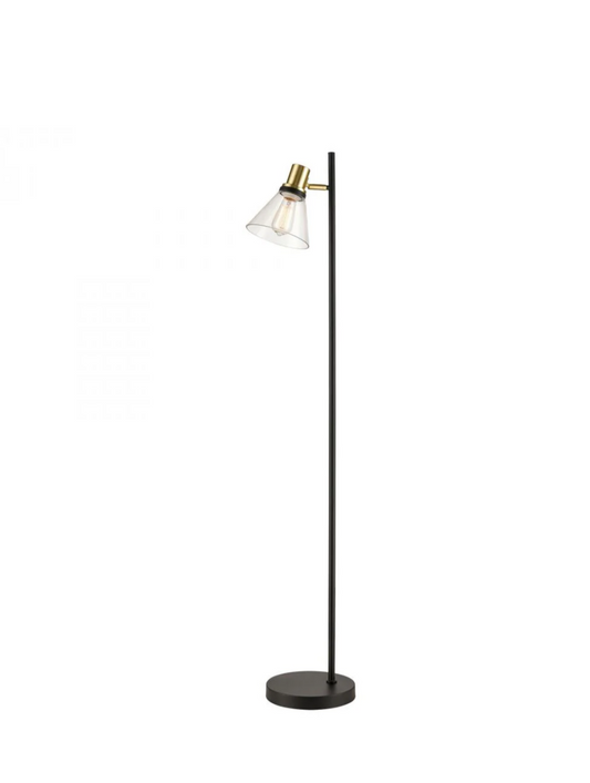 Treno Floor Lamp – Black & Gold with Clear Glass Shade