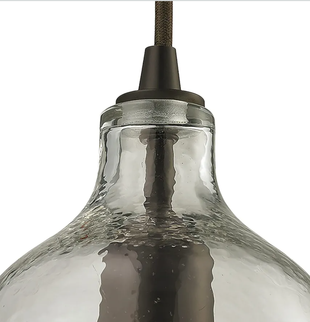 Elk Home Hammered Glass Mini Pendant Light – Clear Textured Glass Ceiling Fixture
