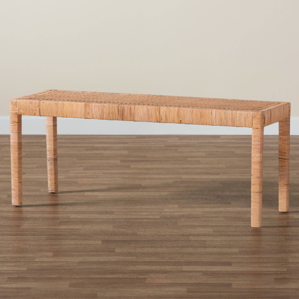 Baxton Studio Bali & Pari Abelia Modern Bohemian Natural Rattan and Mahogany Wood Long Accent Bench