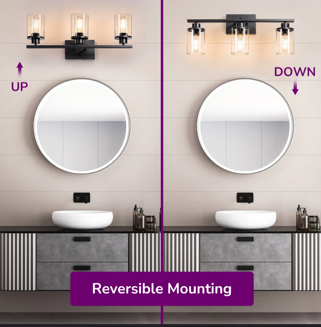 Breakwater Bay Belhaven 3-Light Black Bathroom Vanity Wall Light Dimmable Fixture