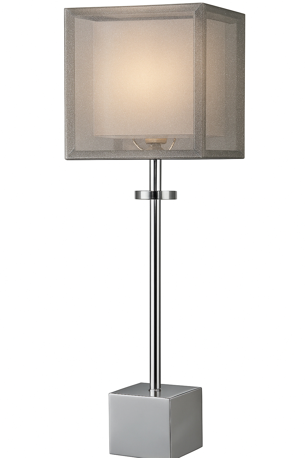 Metal Buffet Lamp – Chrome Finish with Silver Organza Shade | Wrought Studio