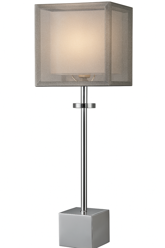 Metal Buffet Lamp – Chrome Finish with Silver Organza Shade | Wrought Studio