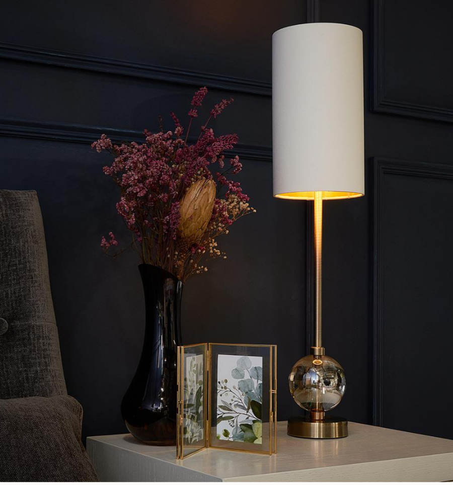 RV Astley Jarama Table Lamp – Luxury Marble, Crystal & Gunmetal Designer Bedside Lamp