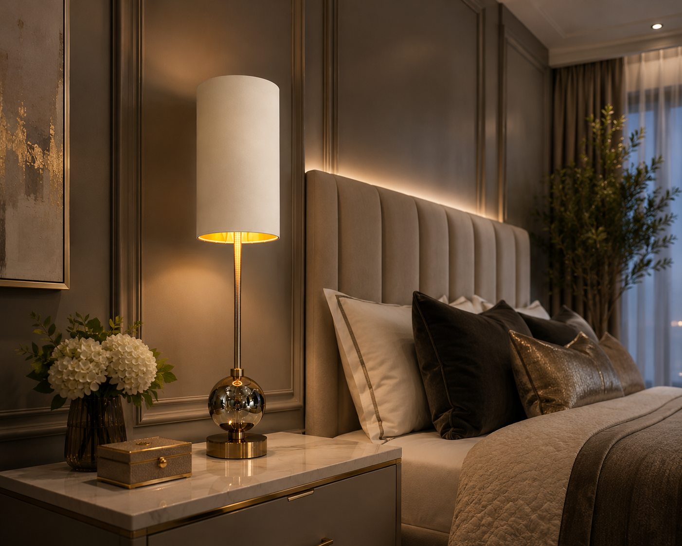 RV Astley Jarama Table Lamp – Luxury Marble, Crystal & Gunmetal Designer Bedside Lamp
