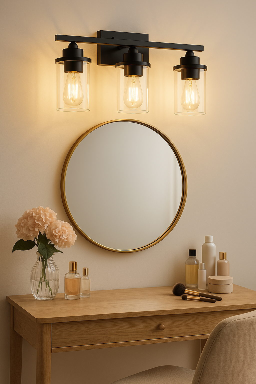 Breakwater Bay Belhaven 3-Light Black Bathroom Vanity Wall Light Dimmable Fixture