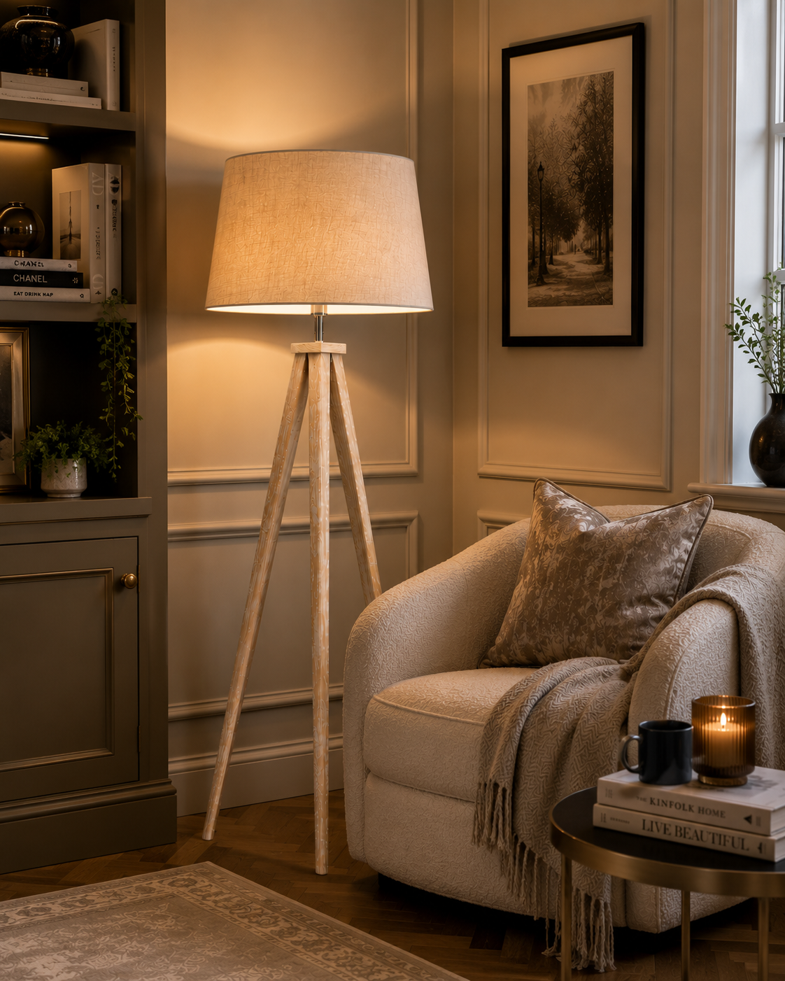 Aratus Grey Wooden Floor Lamp Base – Modern Pine Wood E27 Standing Lamp for Living Room & Bedroom