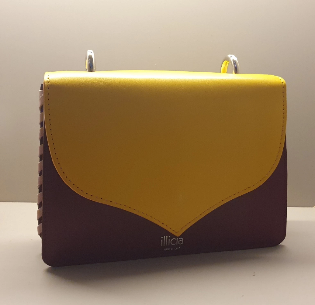 Illicia Italian Leather Crossbody Bag – Mustard Yellow & Burgundy Colour Block Shoulder Handbag | Made in Italy