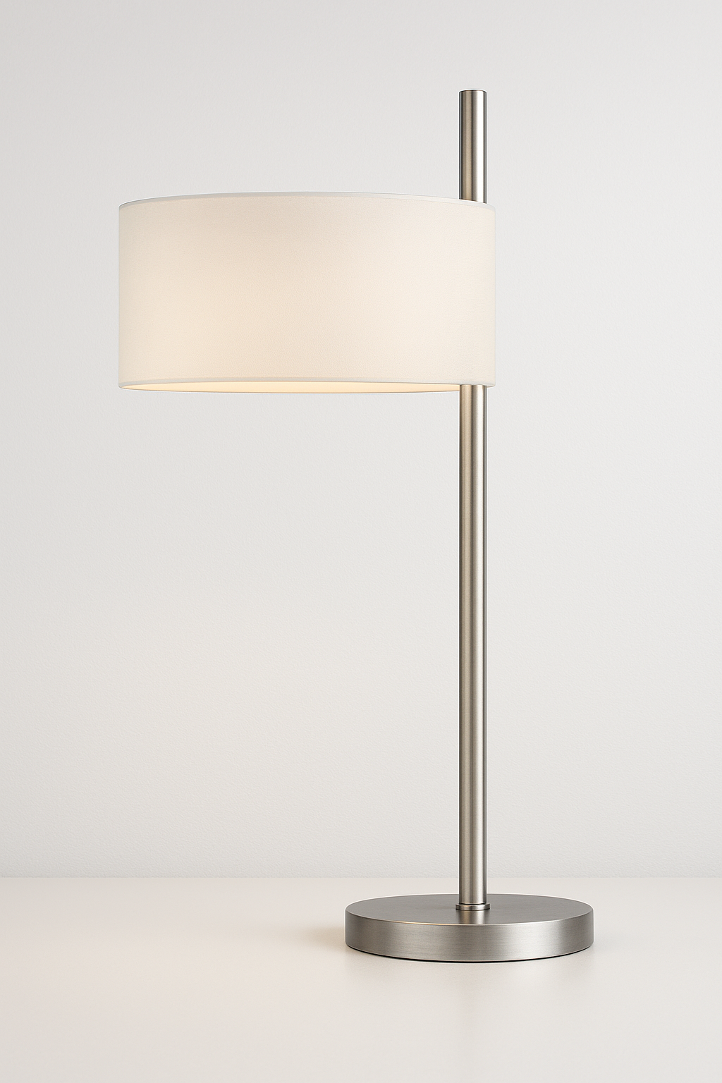 Attwood LED Table Lamp – Polished Nickel with White Faux Silk Shade | Dimond Lighting