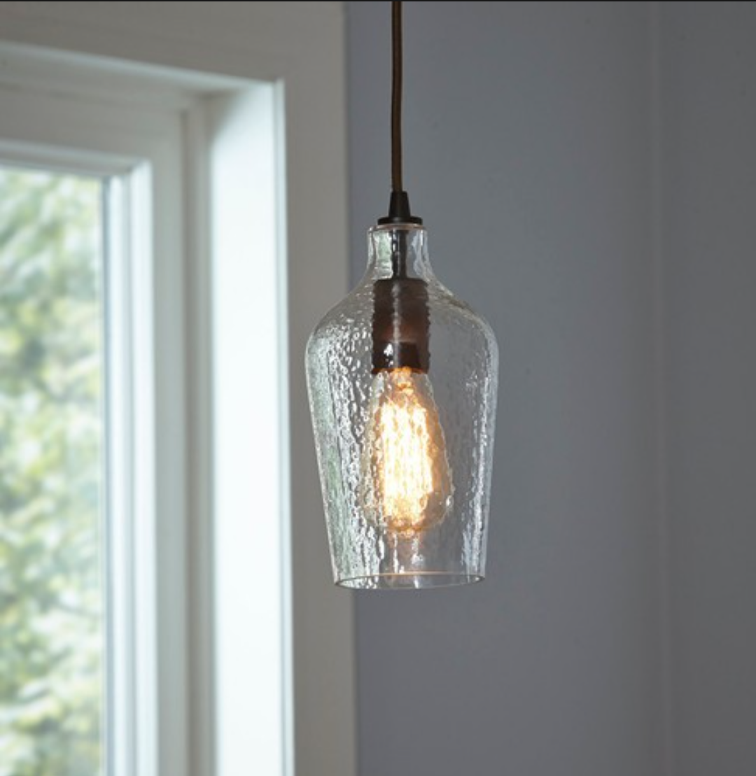 Elk Home Hammered Glass Mini Pendant Light – Clear Textured Glass Ceiling Fixture