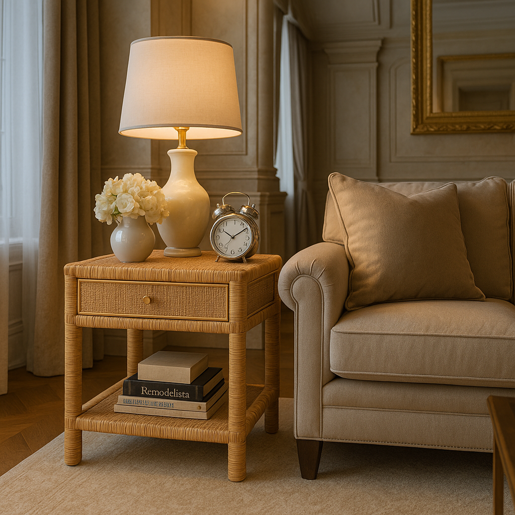 Nightstand – Bali & Pari Adelia Modern Bohemian Rattan & Mahogany Wood 1-Drawer