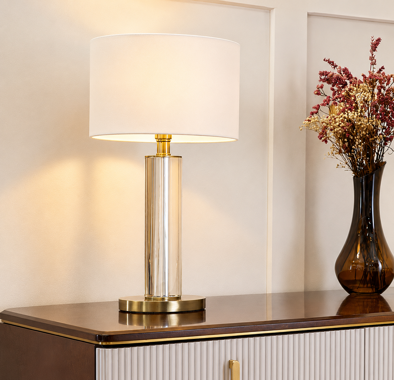 RV Astley Lisle Nickel Crystal Glass Table Lamp with Opal Shade