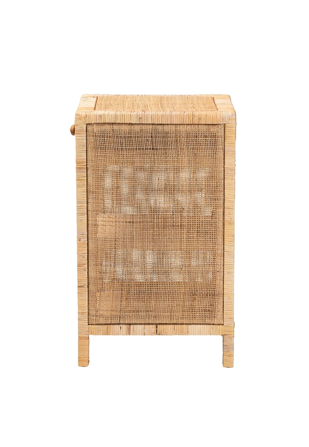 Baxton Studio Bella Natural Rattan Nightstand – Solid Mahogany Wood Bedside Table with Drawer and Shelves by Bali & Pari (Fully Assembled)