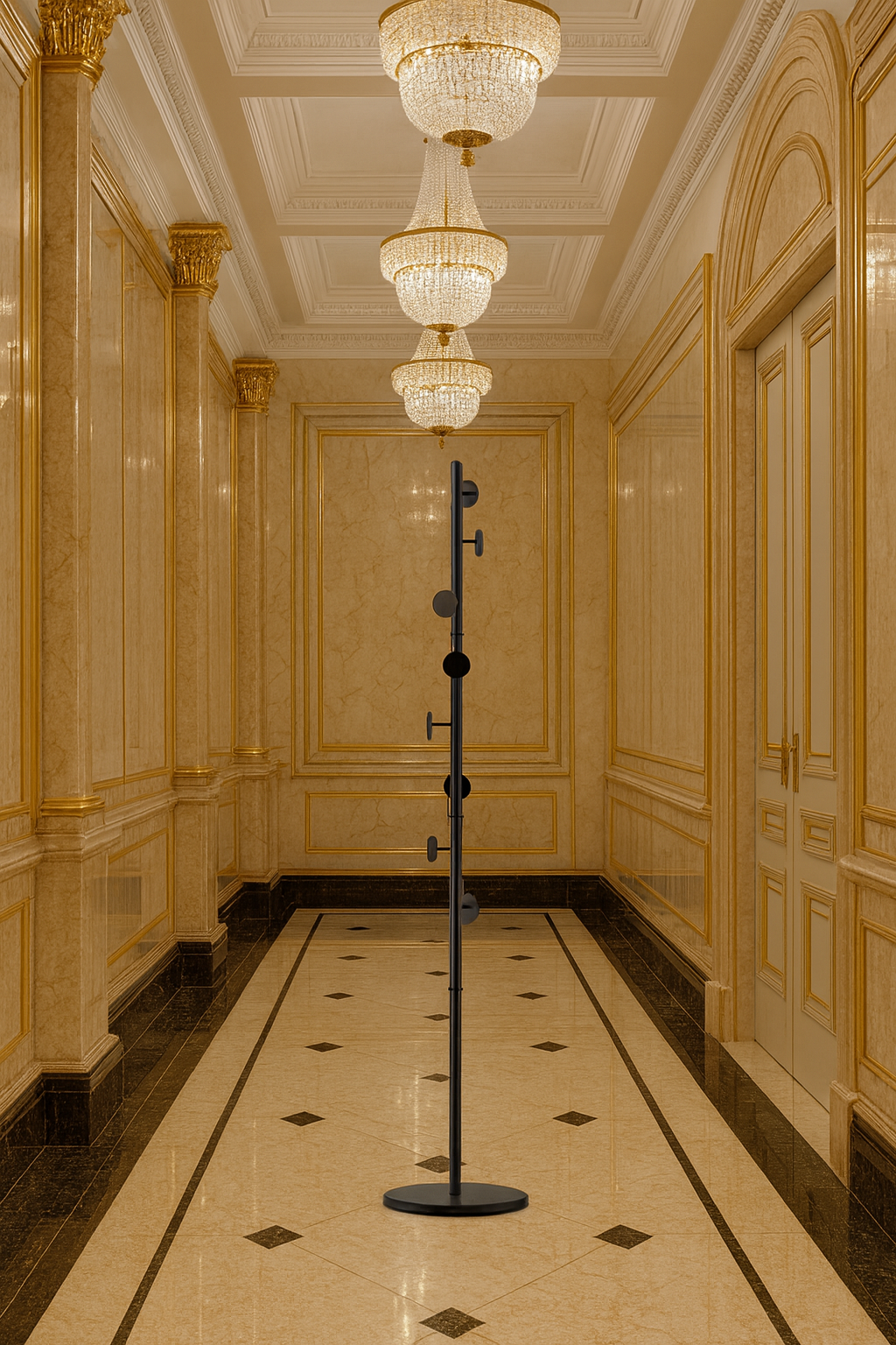 HOMCOM Steel Coat Stand with Marble Base – Adjustable 8-Hook Freestanding Rack (Black)