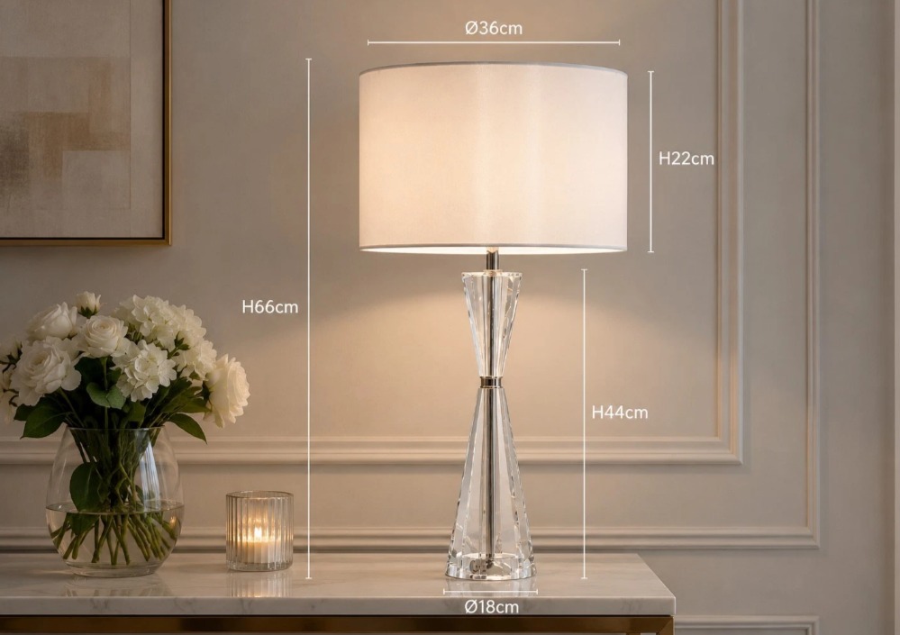 Risha 2 Light Crystal Table Lamp Polished Nickel with Ivory Shade | Luxury Designer Lighting