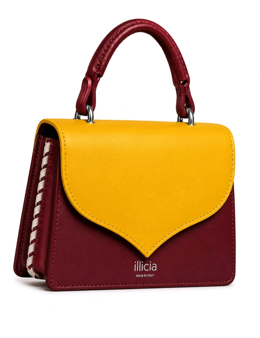Illicia Italian Leather Crossbody Bag – Mustard Yellow & Burgundy Colour Block Shoulder Handbag | Made in Italy
