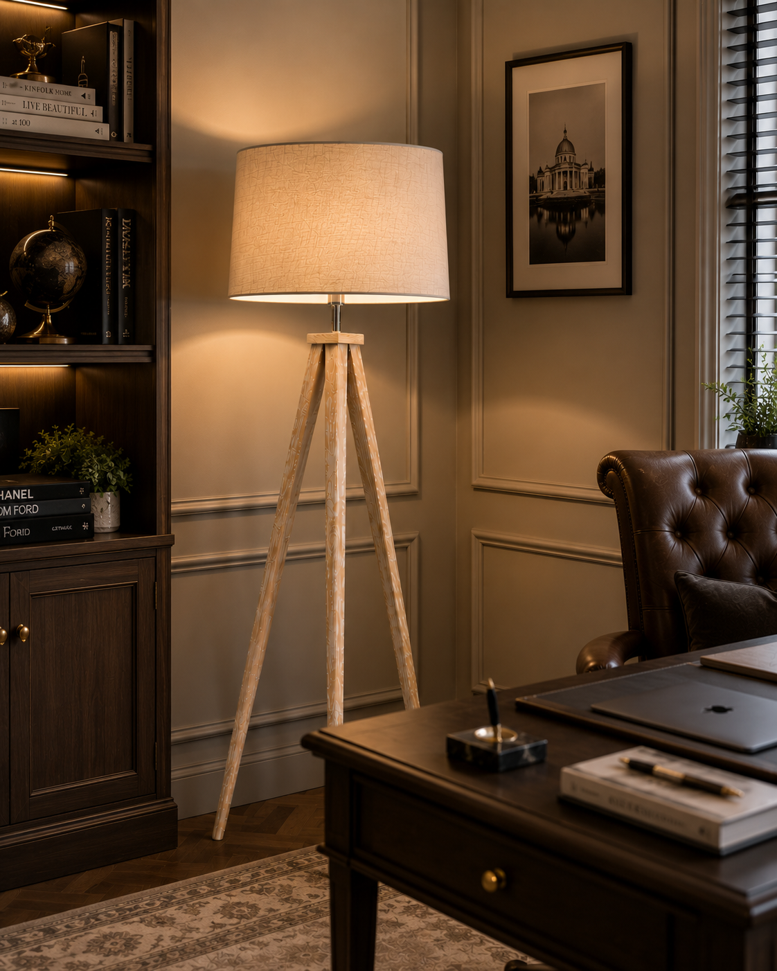 Aratus Grey Wooden Floor Lamp Base – Modern Pine Wood E27 Standing Lamp for Living Room & Bedroom