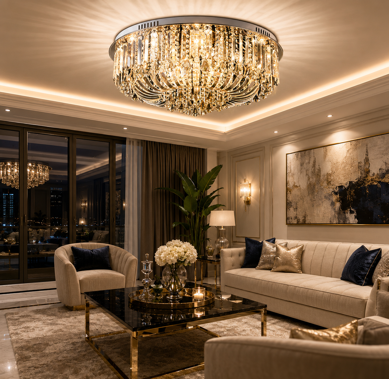 Genuine K9 Crystal LED Flush Ceiling Light with Bluetooth Speaker