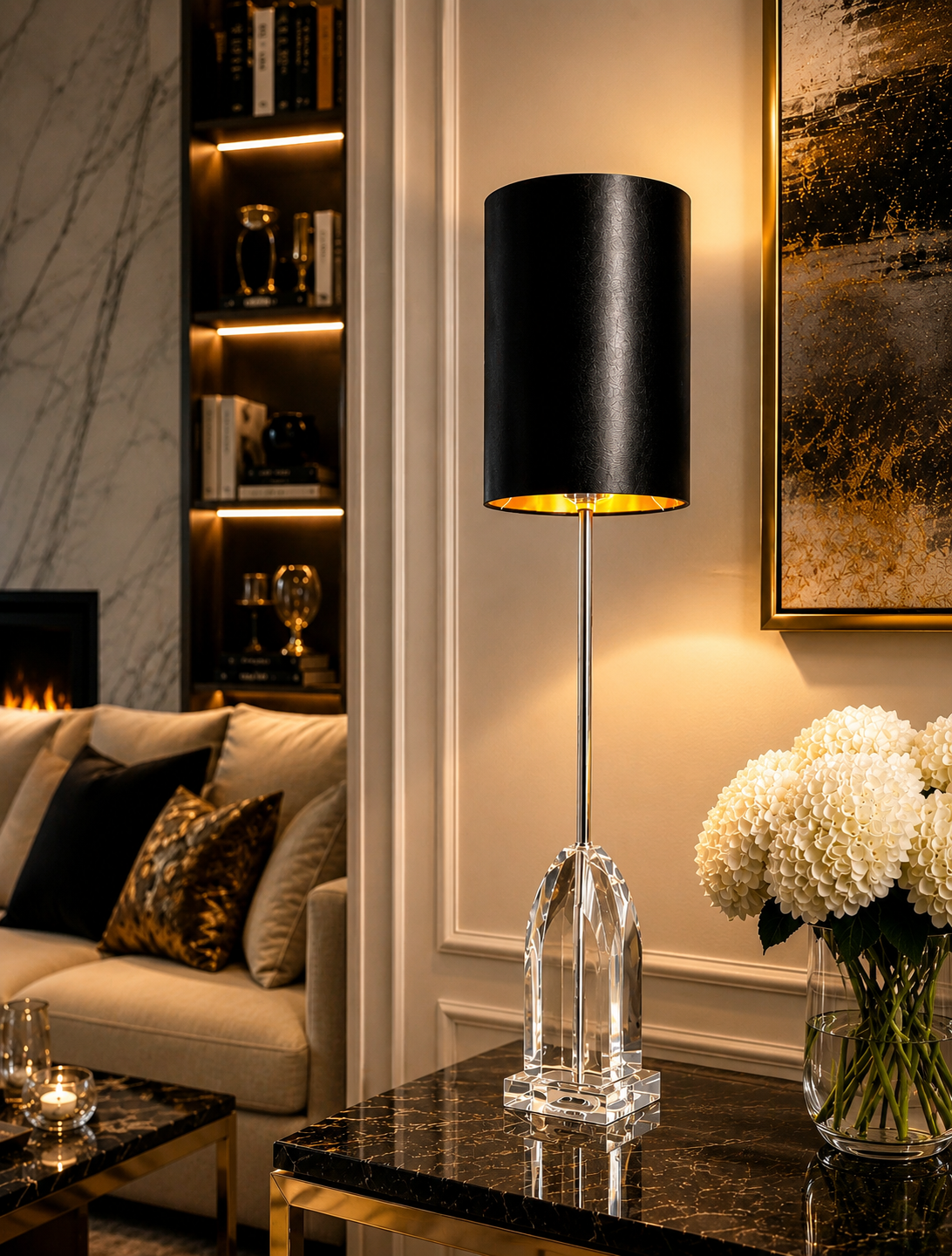 Laura Ashley Fionan Crystal Table Lamp Black Gold Luxury Light