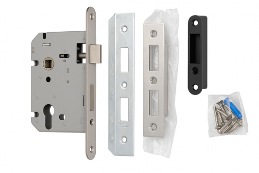 DIN Euro Sash Lock Case – 60mm Backset Satin Stainless Steel FD30 FD60 Fire Rated