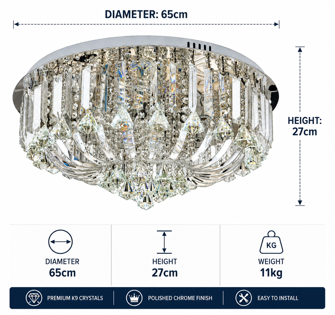 Genuine K9 Crystal LED Flush Ceiling Light with Bluetooth Speaker