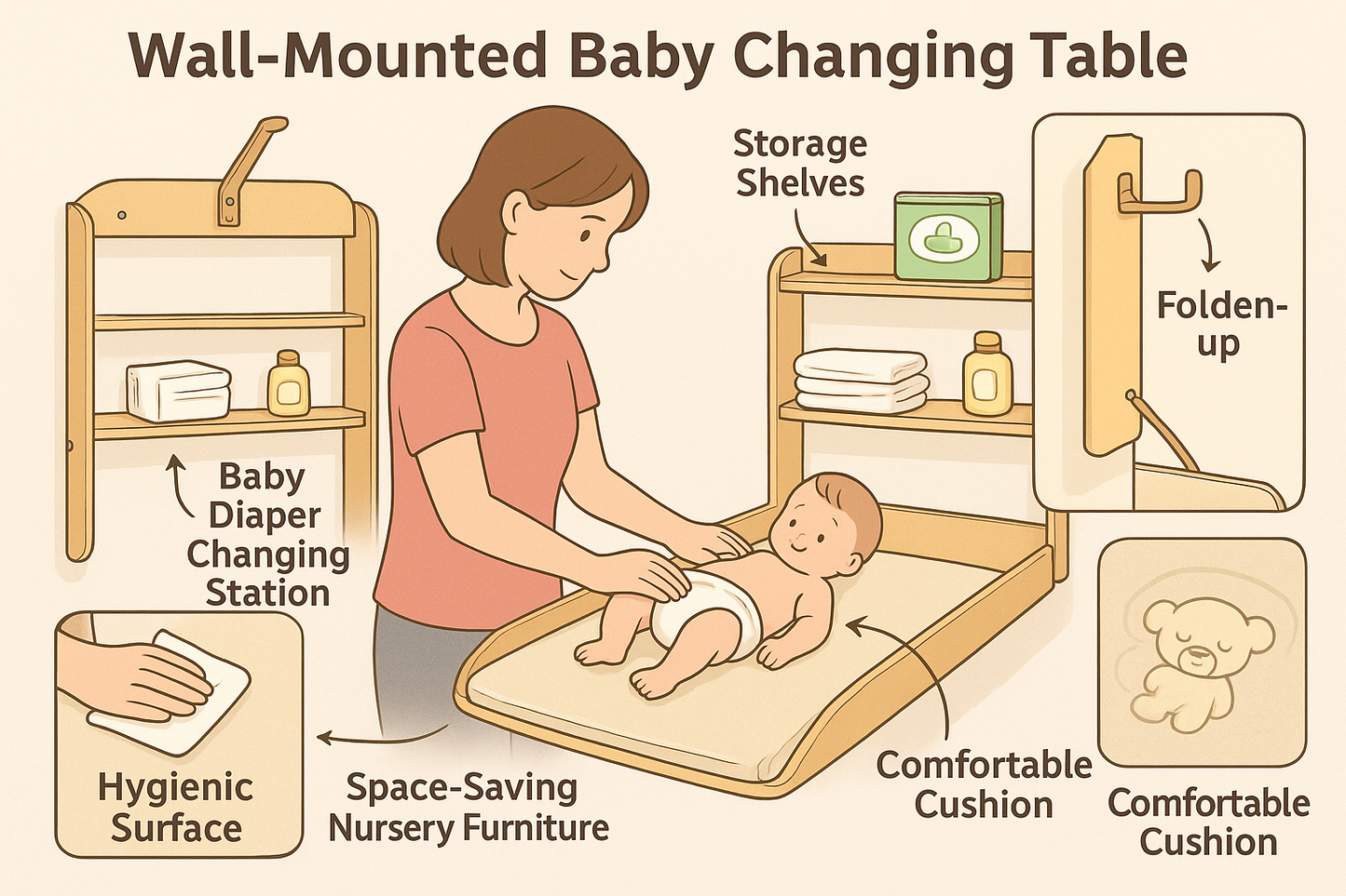 Baby Changing Table with Mat Wall Mounted – Roba Folding Space-Saving Unit