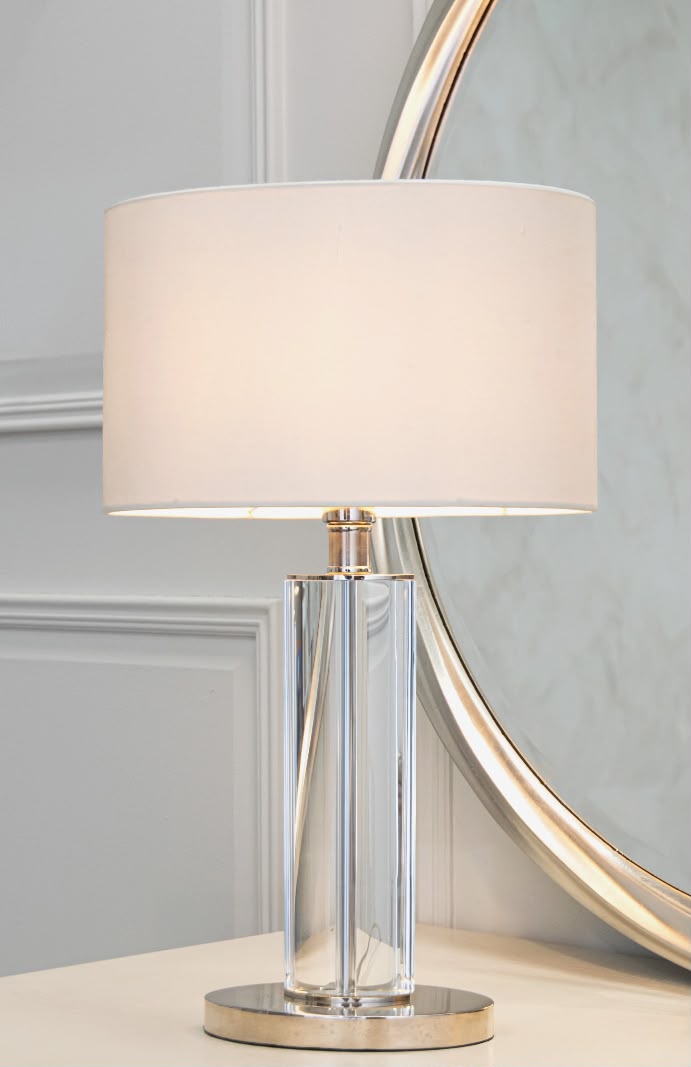 RV Astley Lisle Nickel Crystal Glass Table Lamp with Opal Shade