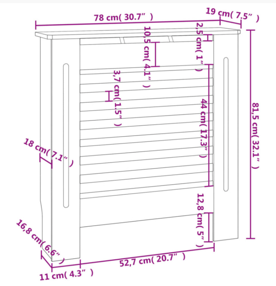 Radiator Cover White MDF vidaXL Heating Cabinet Heater Shelf Grill Furniture