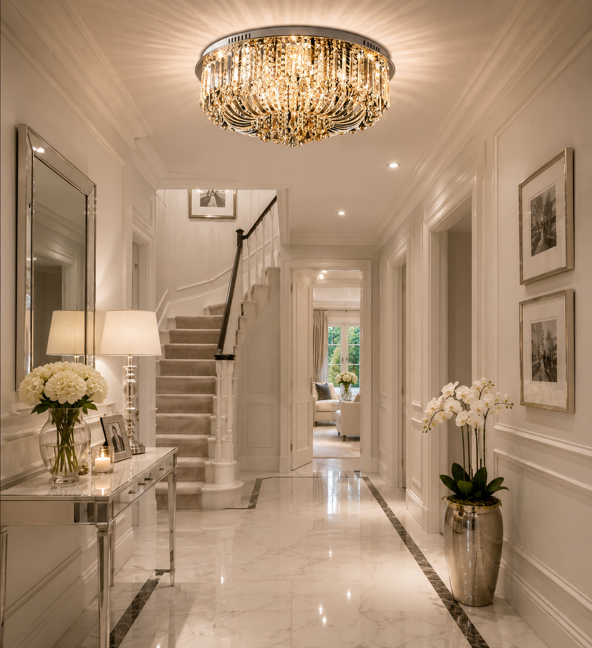 Genuine K9 Crystal LED Flush Ceiling Light with Bluetooth Speaker