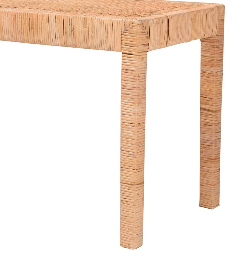 Baxton Studio Bali & Pari Abelia Modern Bohemian Natural Rattan and Mahogany Wood Long Accent Bench