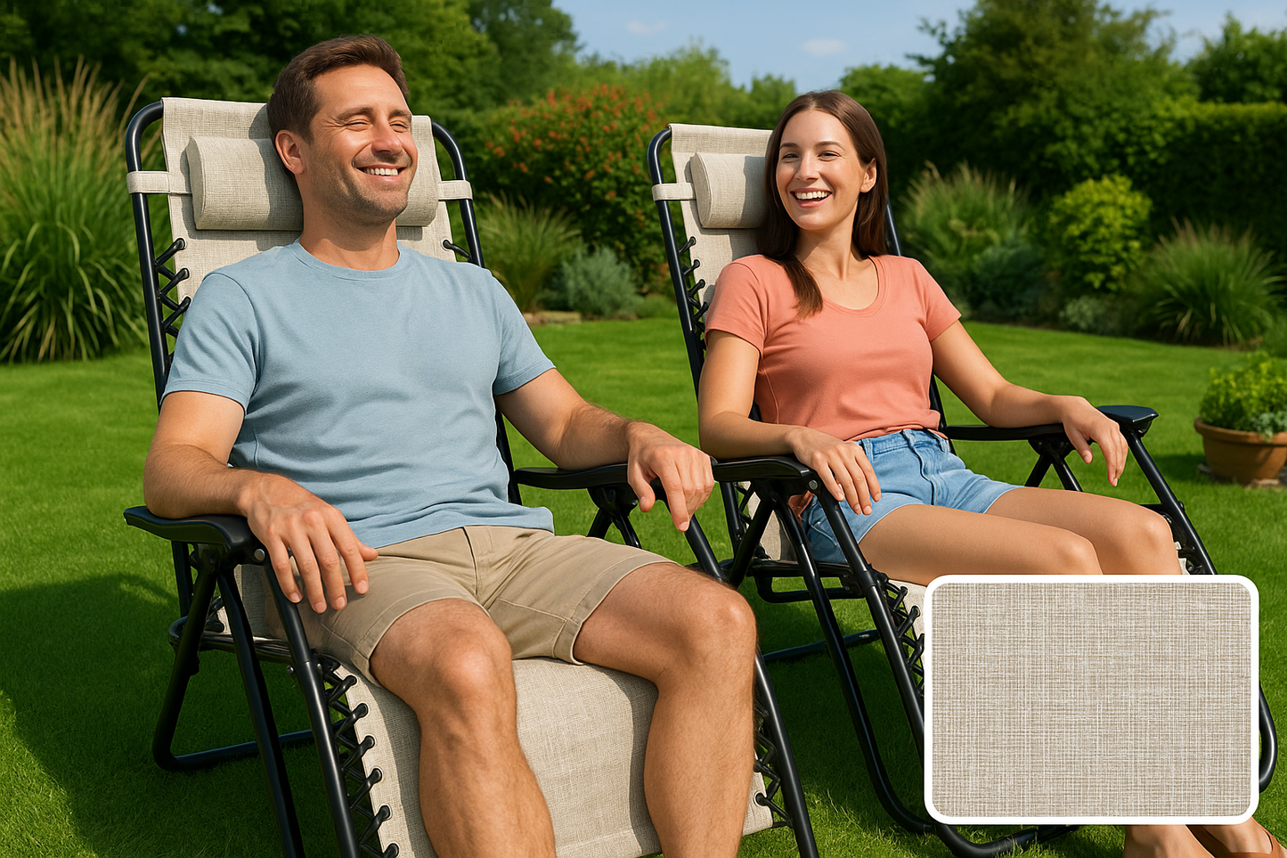 JD Williams Pair of Zero Gravity Chairs Outdoor Folding Recliner Garden Lounger Set