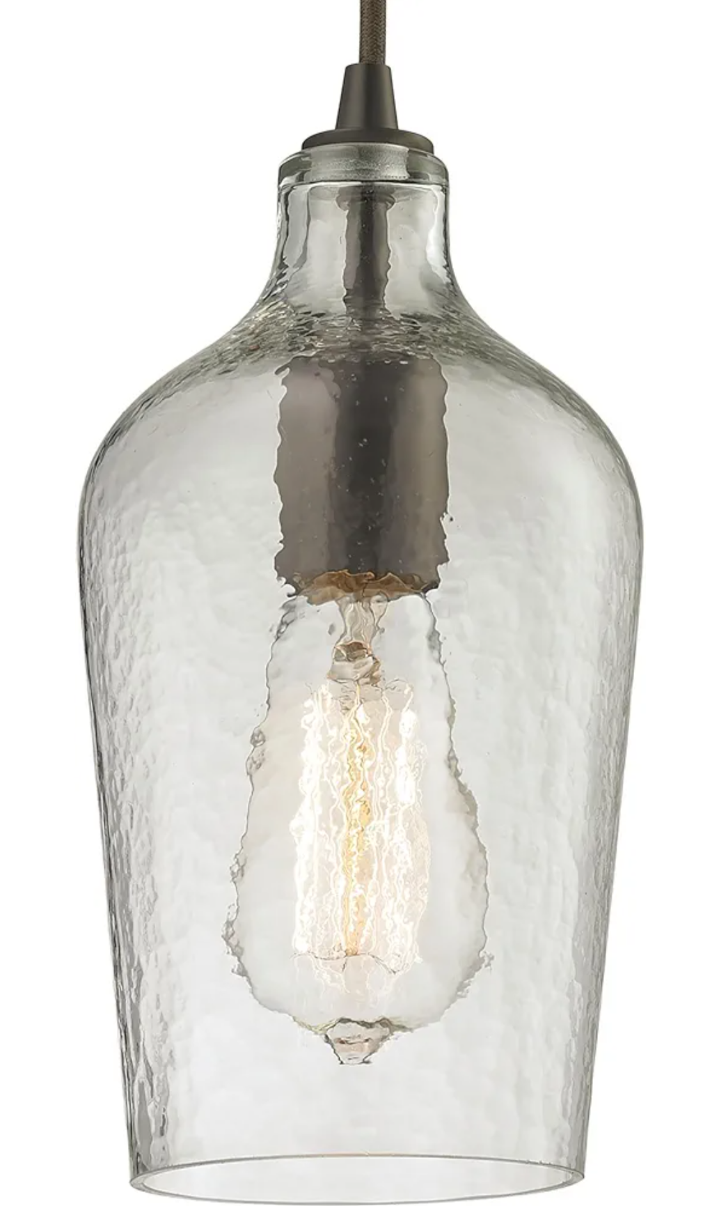 Elk Home Hammered Glass Mini Pendant Light – Clear Textured Glass Ceiling Fixture