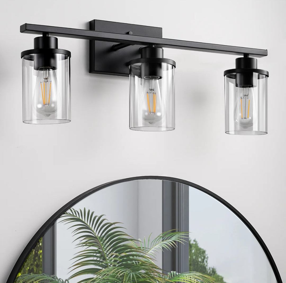 Breakwater Bay Belhaven 3-Light Black Bathroom Vanity Wall Light Dimmable Fixture