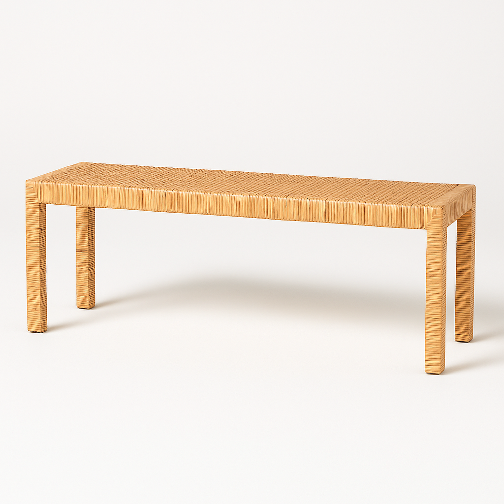 Baxton Studio Bali & Pari Abelia Modern Bohemian Natural Rattan and Mahogany Wood Long Accent Bench