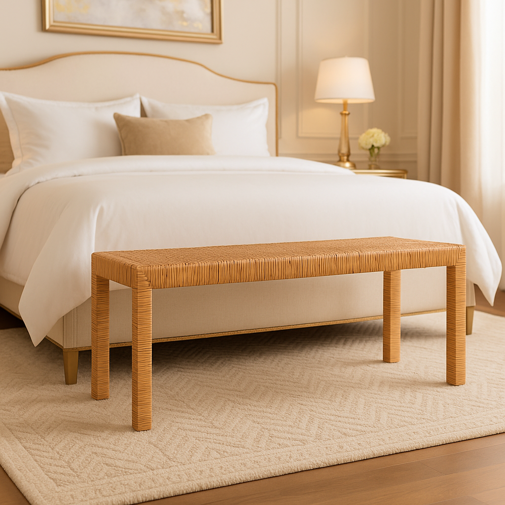 Baxton Studio Bali & Pari Abelia Modern Bohemian Natural Rattan and Mahogany Wood Long Accent Bench