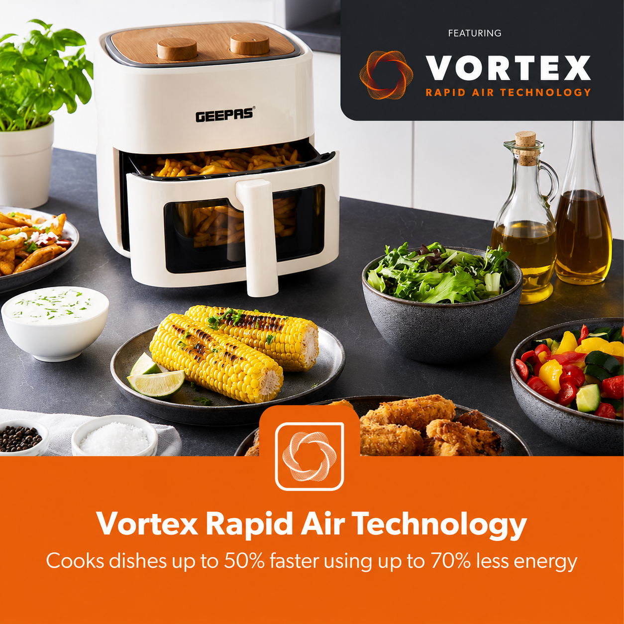 Geepas 4.5L Air Fryer GAF37536UK Oil Free 1200W White
