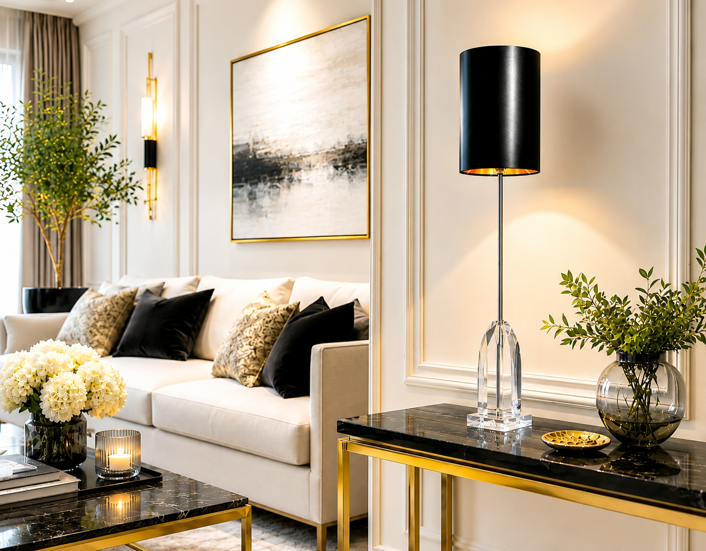 Laura Ashley Fionan Crystal Table Lamp Black Gold Luxury Light