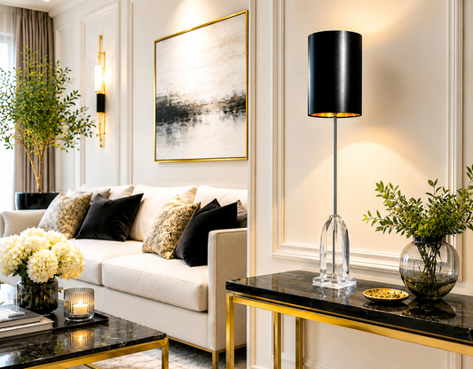 Laura Ashley Fionan Crystal Table Lamp Black Gold Luxury Light