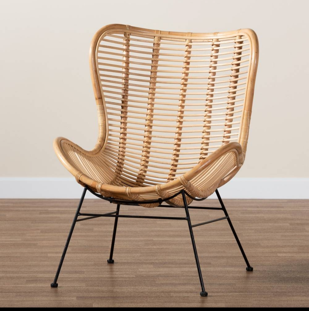 Colorado Modern Wicker Fair Natural Brown Rattan & Black Metal Accent Chair 